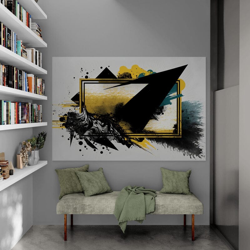 Tapet textil 1,5 X 2,2 m "Abstract negru cu galben"