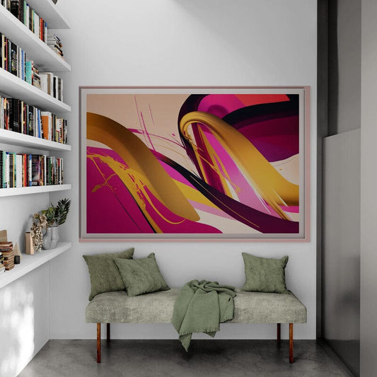 Tapet textil 1,5 X 2,2 m "Valuri gold si roz abstract"