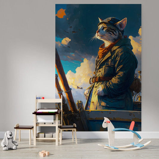 Tapet textil pentru camera copilului "Cat fisherman" - 1,5 X 2,2 m