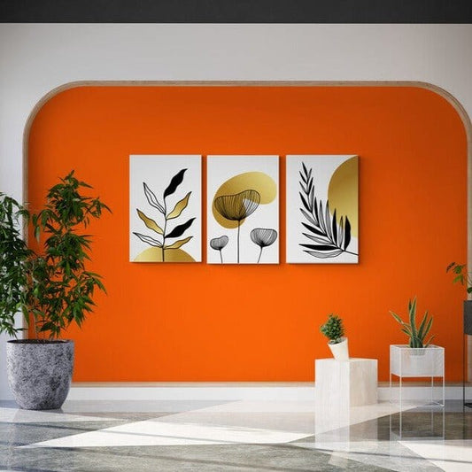 Set 3 Tablouri canvas - Gold leaves - Cameradevis.ro