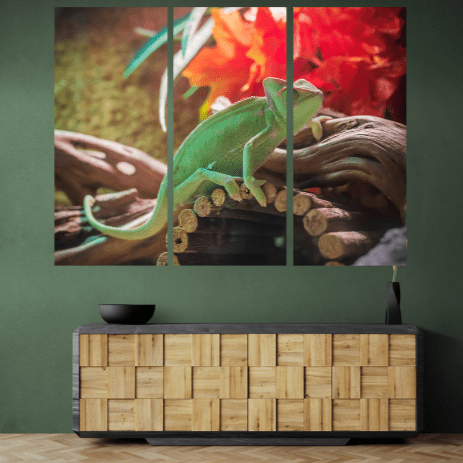 Set 3 Tablouri canvas tip puzzle - Cameleon verde - Zibo.ro