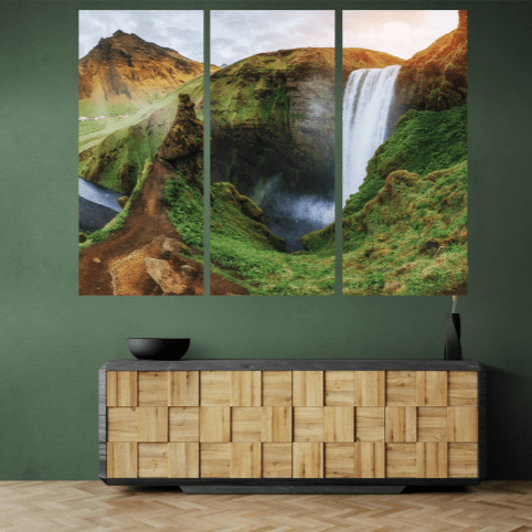 Set 3 Tablouri canvas tip puzzle - Cascada intre dealuri - Zibo.ro