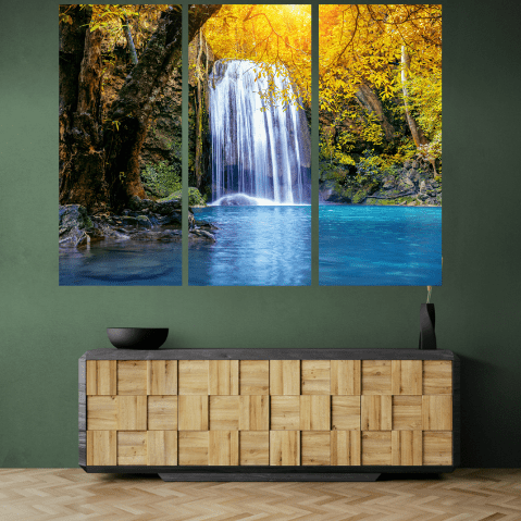 Set 3 Tablouri canvas tip puzzle - Cascada intre dealuri - Zibo.ro