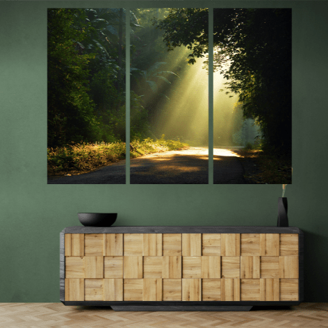 Set 3 Tablouri canvas tip puzzle - Soare in padure - Zibo.ro