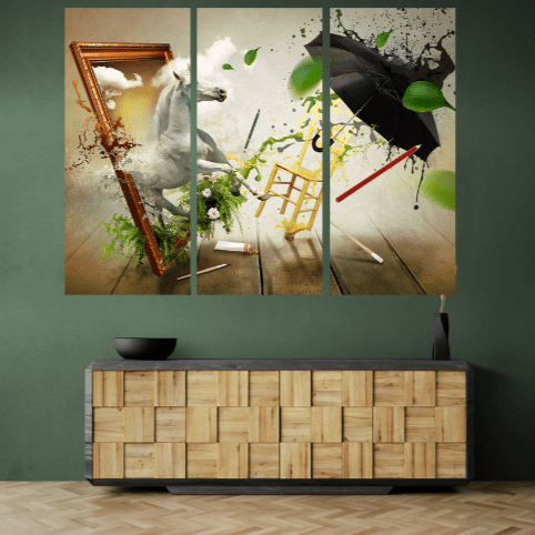 Set 3 Tablouri canvas tip puzzle - Unicorn - Zibo.ro