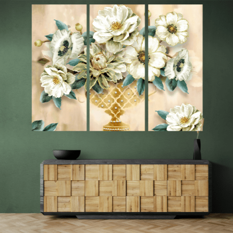 Set 3 Tablouri canvas tip puzzle - Vaza cu flori - Zibo.ro