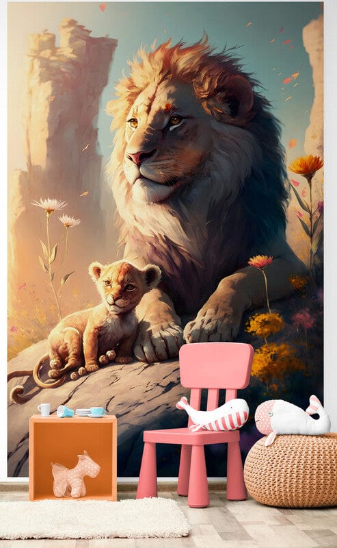 Tapet textil pentru camera copilului "Leul si puiul leu" - 1,5 X 2 m
