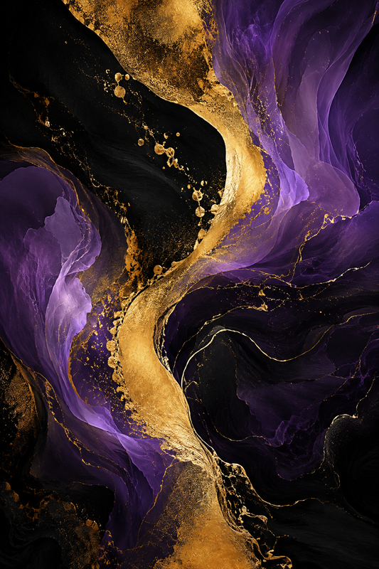 Tablou decorativ Abstract Gold-Violet, valuri aurii si violet