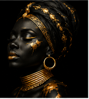 Tablou decorativ Femeie Africana cu Machiaj Auriu, portret elegant