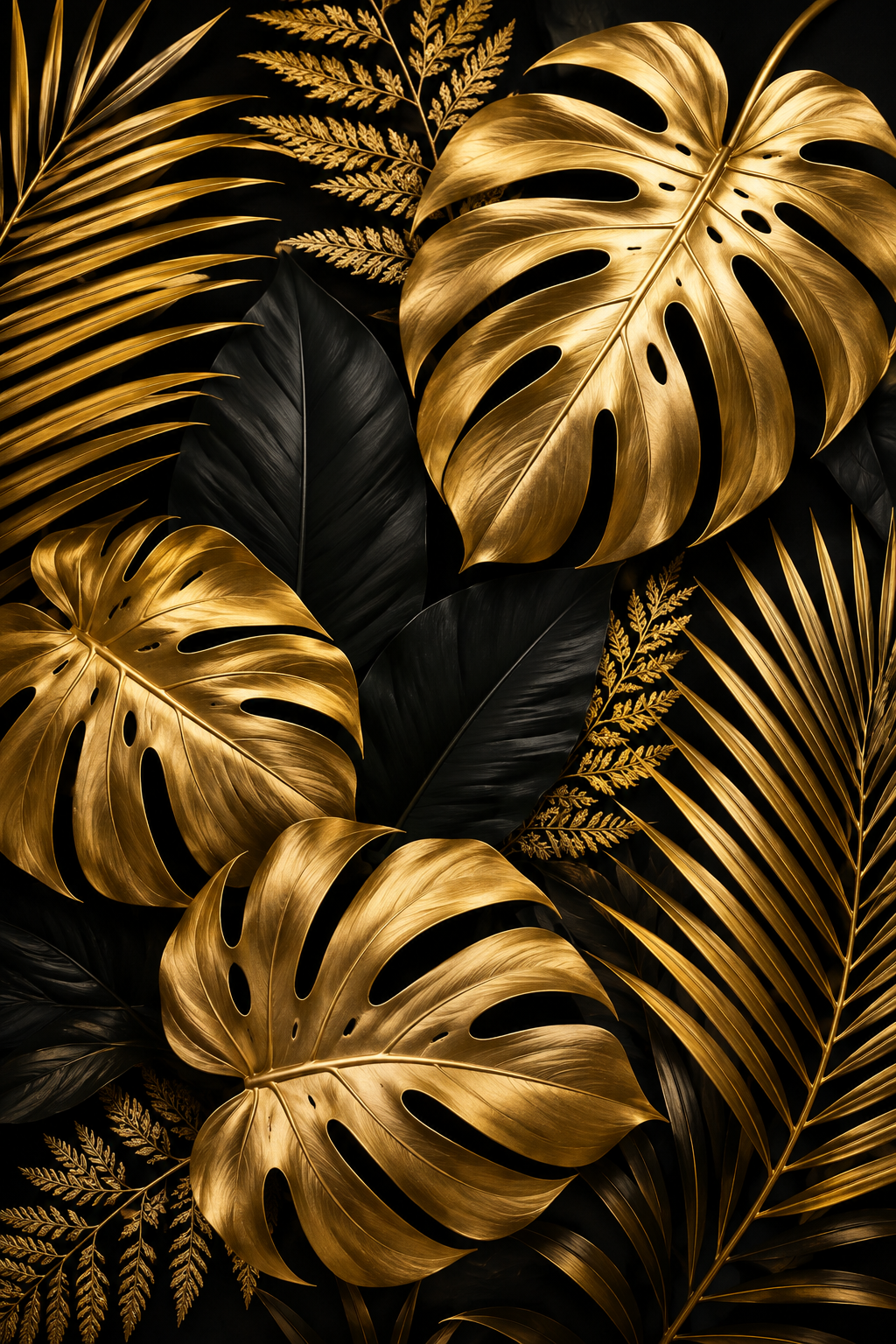 Tablou decorativ Frunze Gold and Black, frunze aurii pe fundal negru