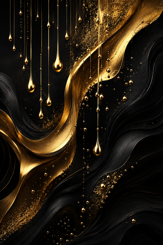 Tablou decorativ Picaturi Aurii Elegante, abstract negru cu auriu