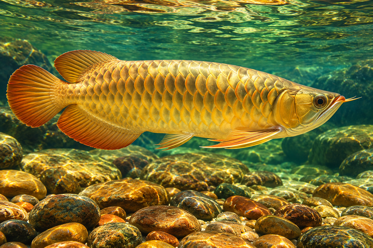 Tablou decorativ - Arowana Aurie peste Pietrele de Rau