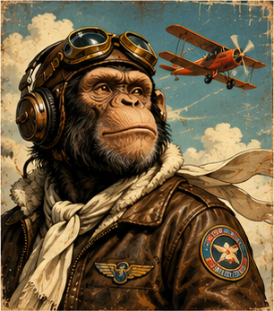 Tablou decorativ Aviatorul Retro, maimuta aviator in stil vintage