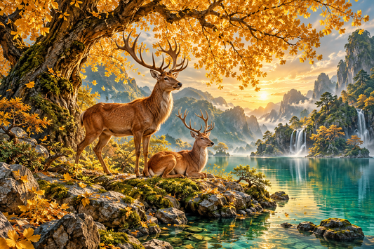 Tablou decorativ - Cerbii sub Copacul Auriu