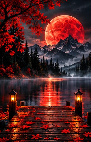 Tablou decorativ - Debarcader sub luna rosie