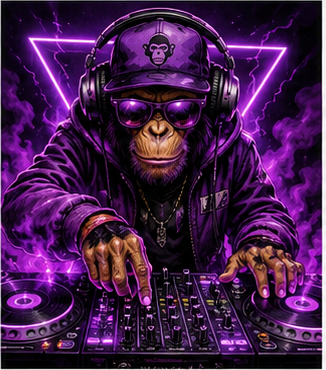 Tablou decorativ DJ-ul Violet, maimuta DJ cu neon violet