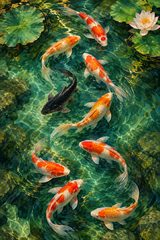 Tablou decorativ - Koi printre Nuferi