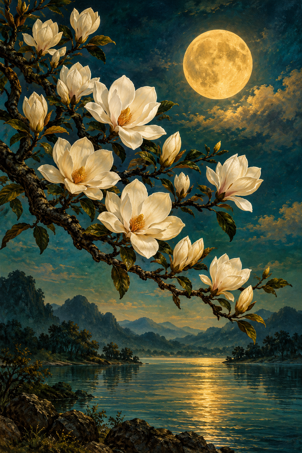 Tablou decorativ - Magnolii sub Luna Plina