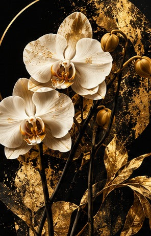 Tablou decorativ - Orhidee alba aurie