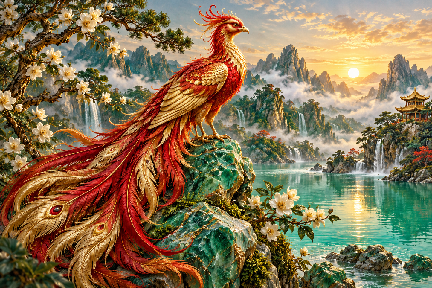 Tablou decorativ - Phoenixul Rosu pe Stanca
