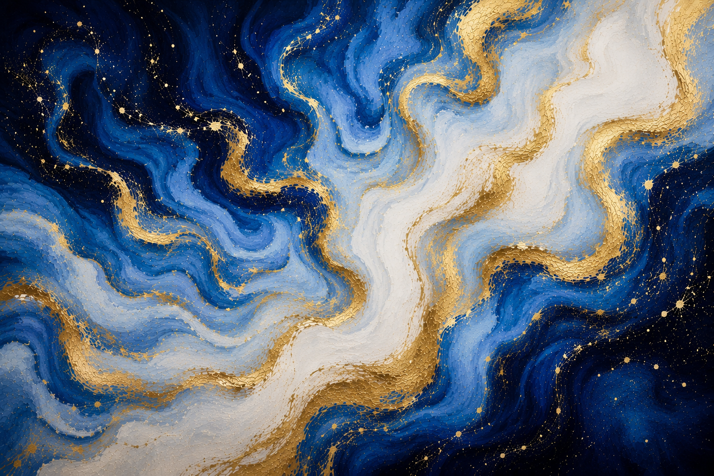 Tablou abstract Valuri cosmice - albastru instelat cu auriu