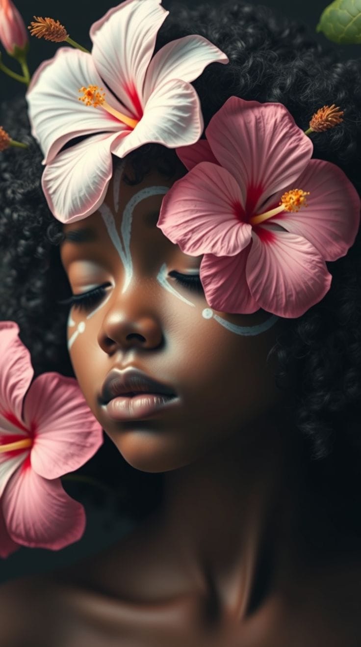 Tablou decorativ Vis de hibiscus - portret cu flori de hibiscus roz