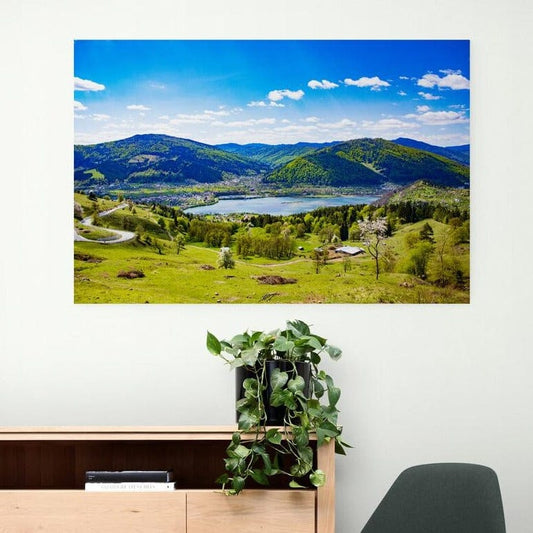 Tablou canvas romanesc - Vedere cu Lacul Batca Doamnei , zona Vadurele.Imaginea e facuta de la Bisericani (S.P.). Piatra Neamt ,jud.Neamt - Cameradevis.ro