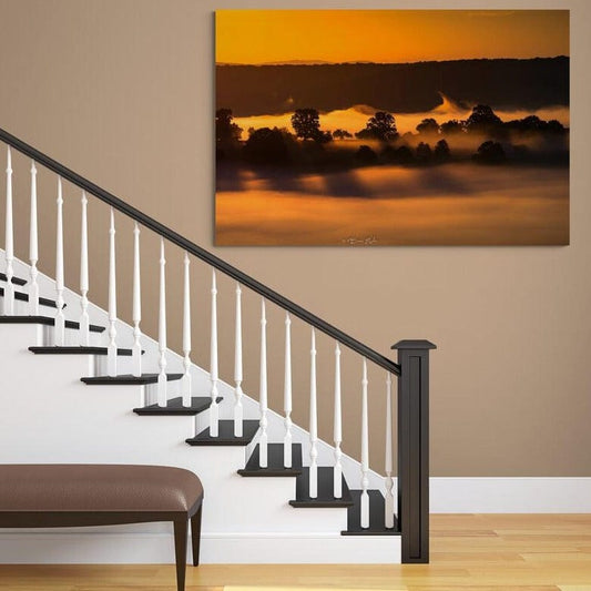 Tablou canvas romanesc - Rasarit printre Stejari - Cameradevis.ro