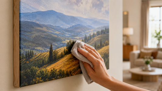  curățarea delicată a unui tablou canvas Zibo.ro cu o lavetă moale umezită -