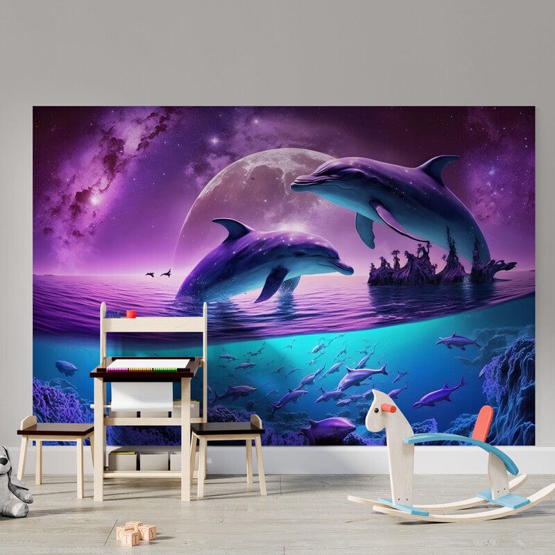 Tapet textil personalizat aplicat pe un perete întreg cu fotografie de peisaj montan, într-un living modern luminos — Zibo.ro