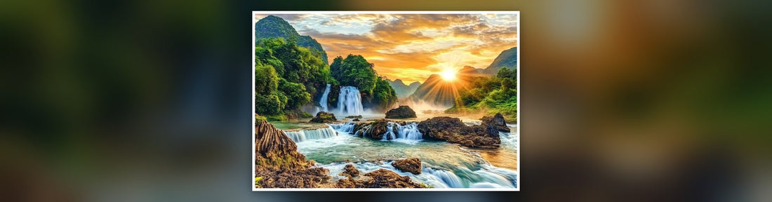 Tablou canvas printat prin sublimare — Asfințit pe pârâu de munte