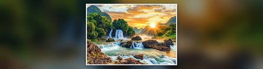 Tablou canvas printat prin sublimare — Asfințit pe pârâu de munte
