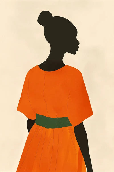 Tablou decorativ - Silueta in rochie portocalie Afro 32
