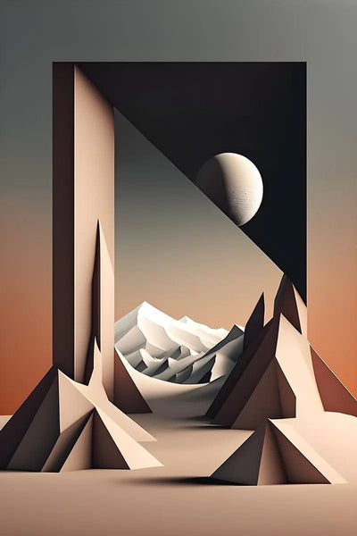 Tablou decorativ - Munte si luna in tonuri de teracota Abstract 3D 121