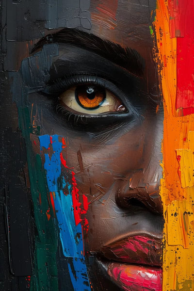 Tablou decorativ - Un ochi pe fundal cu dungi colorate Afro 005