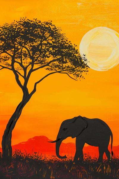 Tablou decorativ - Elefant si acacia la apus Afro 68