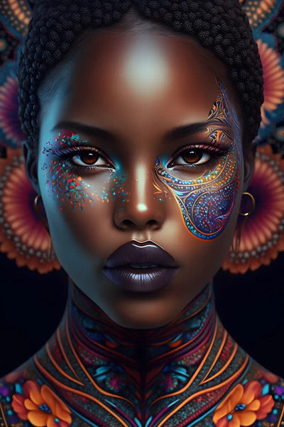 Tablou decorativ - Picturi faciale si colier ornamentat Afro 101