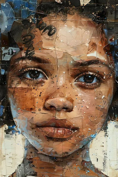Tablou decorativ - Portret in tuse de vopsea craquelata Afro 16