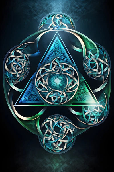Tablou decorativ - Mandala celtica in verde-turcoaz Abstract 3D 117