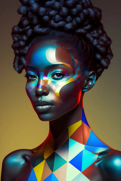 Tablou decorativ - Coafura inalta si triunghiuri colorate Afro 117
