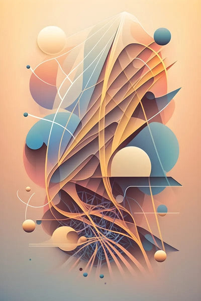 Tablou decorativ - Evantai de linii si sfere pastel Abstract 3D 74