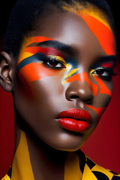 Tablou decorativ - Machiaj portocaliu pe fundal roz Afro 140