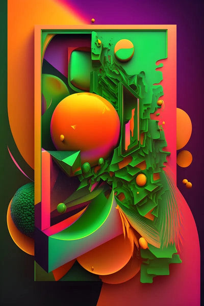 Tablou decorativ - Portocaliu si verde in cadru dublu Abstract 3D Elegance 2