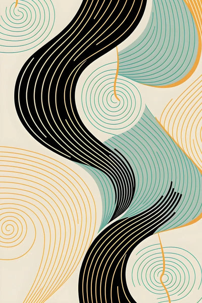 Tablou decorativ - Unde negre pe fundal crem Abstract 3D 92