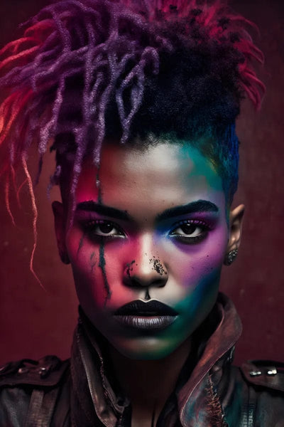 Tablou decorativ - Dreadlocks si lumina roz-turcoaz Afro 111