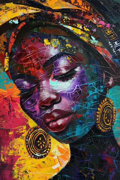 Tablou decorativ - Turban si cercei aurii in stil street-art Afro 43