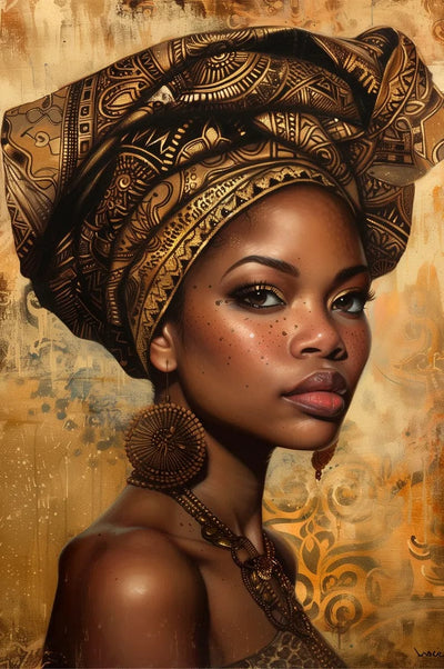 Tablou decorativ - Turban brodat auriu si cercei mari Afro 8