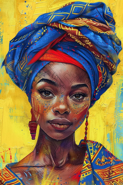 Tablou decorativ - Turban albastru pe fundal galben Afro 9