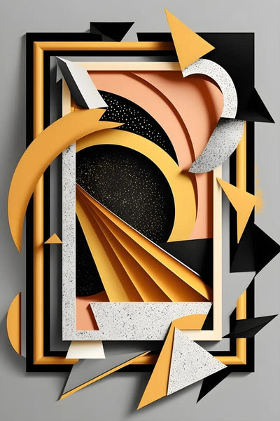 Tablou decorativ - Forme aurii si negre in relief Abstract 3D 114