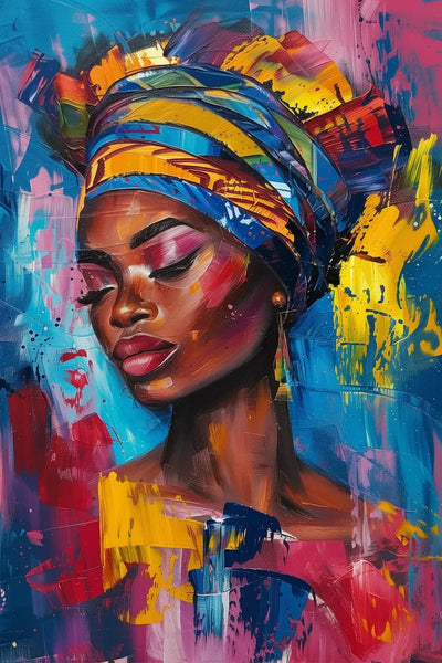 Tablou decorativ - Turban colorat si tuse de vopsea Afro 7